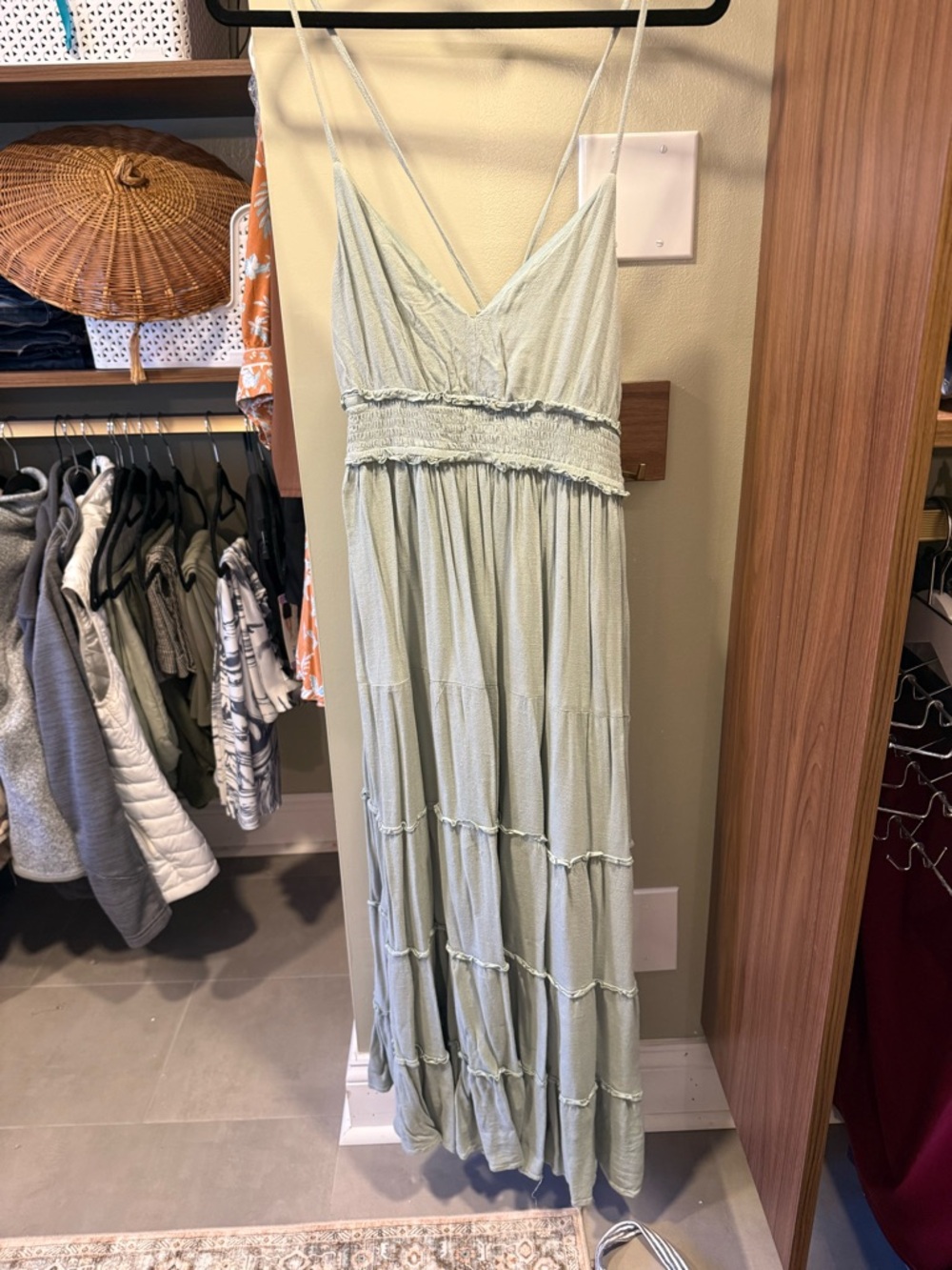 In Bloom Light Sage Green Spaghetti-Strap Maxi Dress